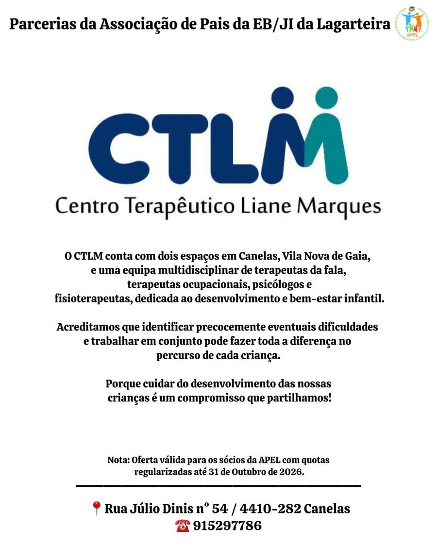 Cartaz da parceria CTLM — Centro Terapêutico Liane Marques
